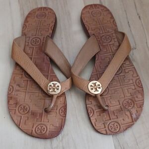 Tory Burch Tan Leather Flip Flops